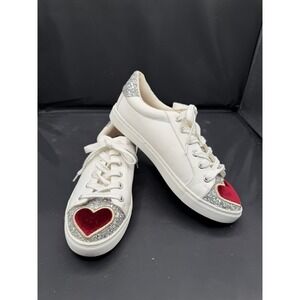 Betsey Johnson Sneakers Velvet Heart Blair SZ 8M White Silver Glitter Lace Up